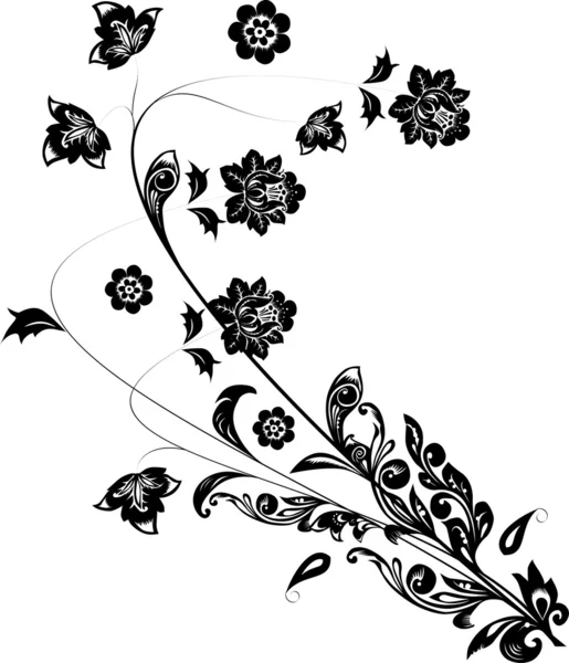 Silhouette ricciolo di fiori — Vettoriale Stock