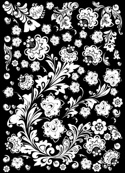 Feuillage traditionnel blanc et fleurs — Image vectorielle