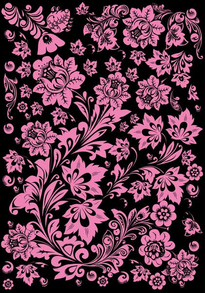 Illustration mit rosa Ornament auf schwarzem Hintergrund — Stockvektor
