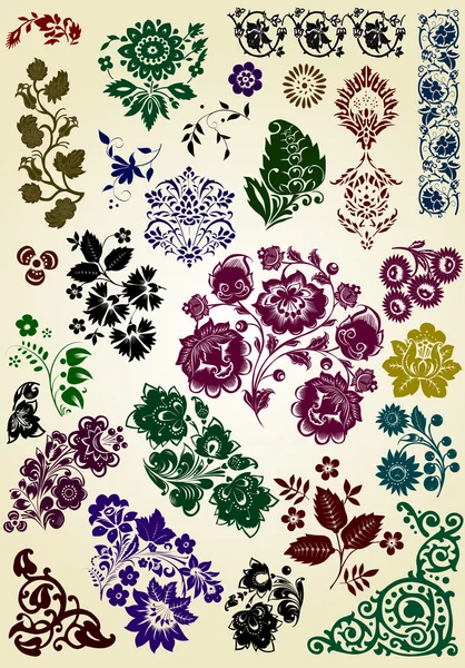 色の花の要素セット — ストックベクタ