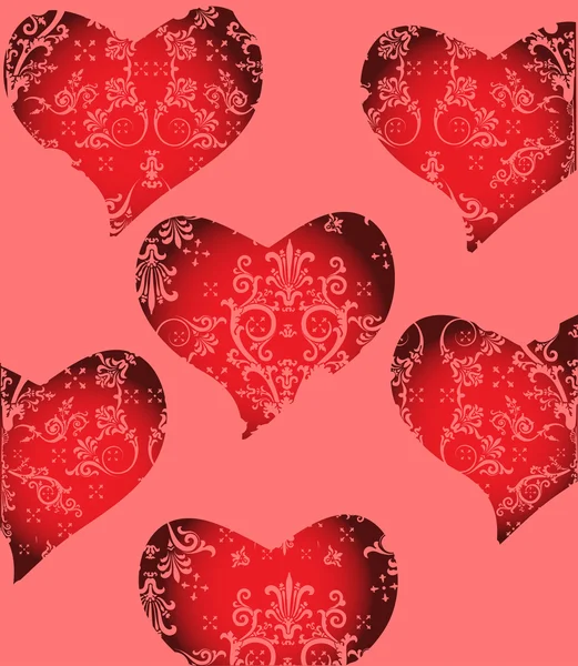 Сердца и цветочные завитки фон — стоковый вектор