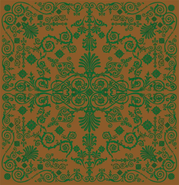 Décoration bouclée verte sur brun — Image vectorielle