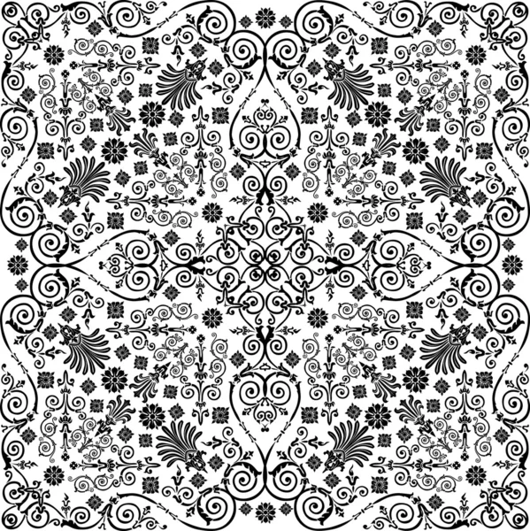Sort symmetrisk traditionelt krøllet mønster – Stock-vektor