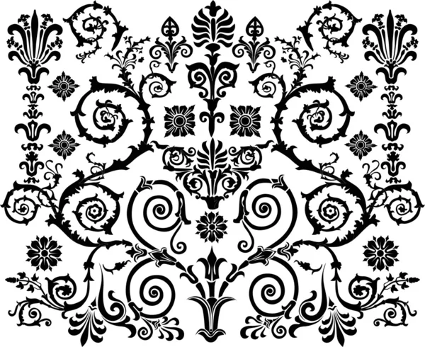 Συμμετρική floral μαύρο φόντο — Διανυσματικό Αρχείο
