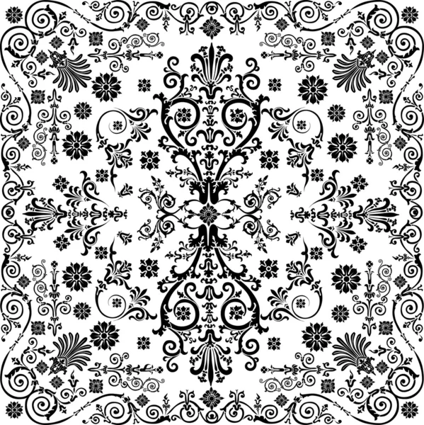Zwarte symmetrische traditionele gekrulde decoratie — Stockvector
