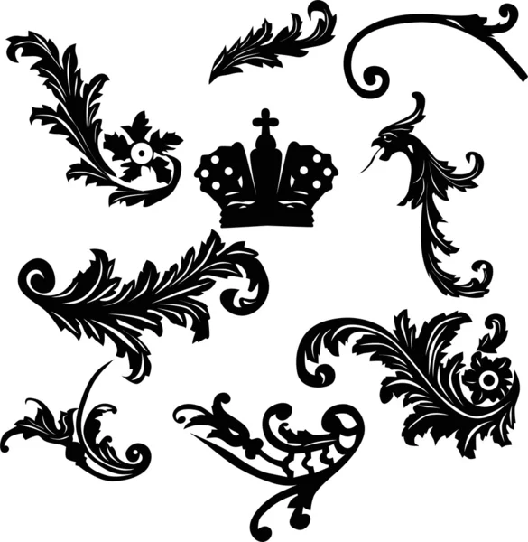 Elementi ornamentali con corona — Vettoriale Stock