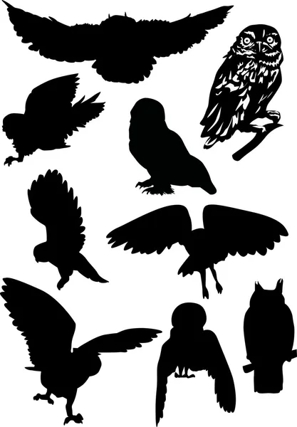 Девять силуэтов совы — стоковый вектор
