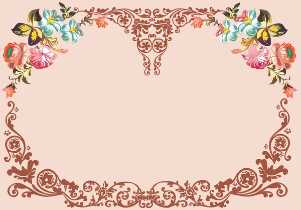 Bruin frame met kleur bloemen — Stockvector
