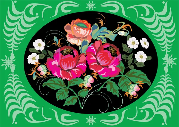 Diseño de amapola en marco verde — Archivo Imágenes Vectoriales