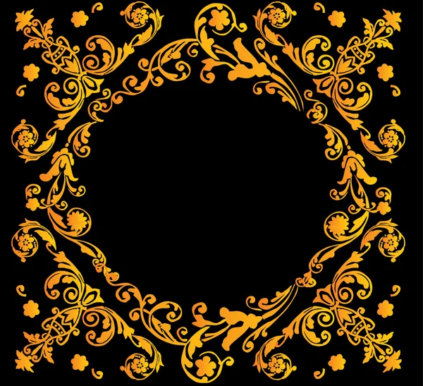 Gold on black curled frame — Stock Vector