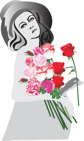 Vrouw en rozen illustratie — Stockvector