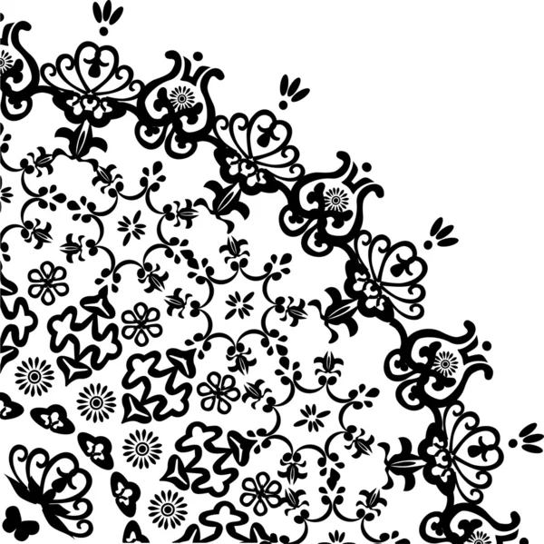 Прикрашений чорний квітковий квадрант — стоковий вектор