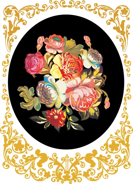 Ροδαλό λουλούδι σχεδιασμό σε χρυσό πλαίσιο — Διανυσματικό Αρχείο