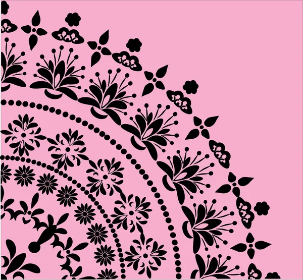 Cuadrante floral negro sobre rosa — Archivo Imágenes Vectoriales
