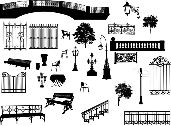 Large set of park elements — Stock Vector