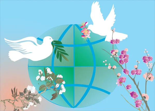 Deux colombes avec des fleurs — Image vectorielle