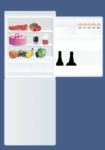 Réfrigérateur et illustration alimentaire — Image vectorielle