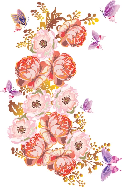 Big roses and small butterflies — Stock Vector
