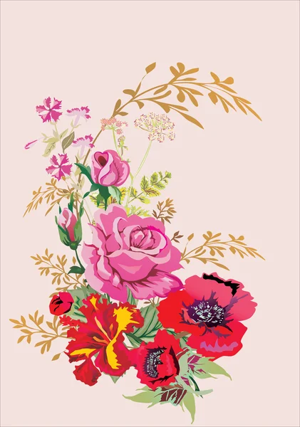 Bouquet di papavero rosso e rosa rosa — Vettoriale Stock
