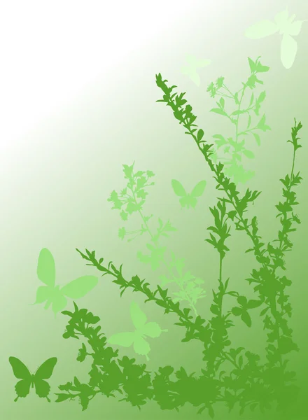 Green tree and butterflies — Stock Vector