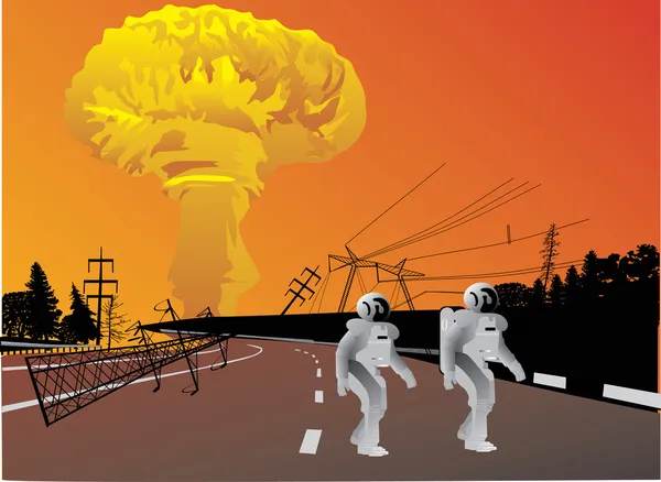 原子爆発とロボット — ストックベクタ