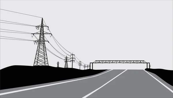 Ηλεκτρική γραμμή κοντά δρόμο — Διανυσματικό Αρχείο