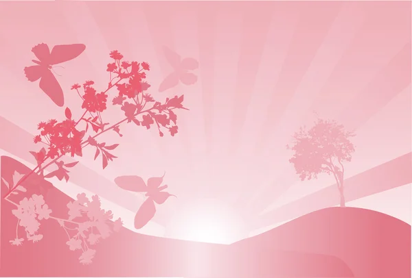 日没時の桜の木の枝 — ストックベクタ
