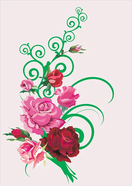 红色和粉色玫瑰花束 — 图库矢量图片
