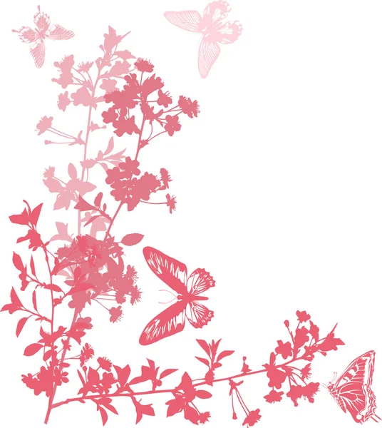 Розовые вишневые цветы с бабочками — стоковый вектор