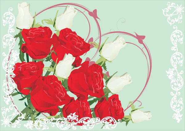 Bílé a červené růže roh — Stockový vektor