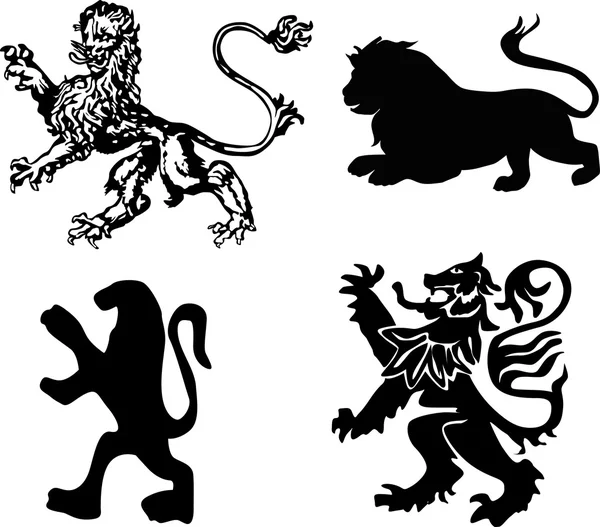 Quatro leões heráldicos ilustração — Vetor de Stock