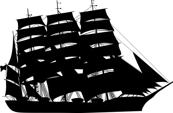 大型帆船のシルエット — ストックベクタ