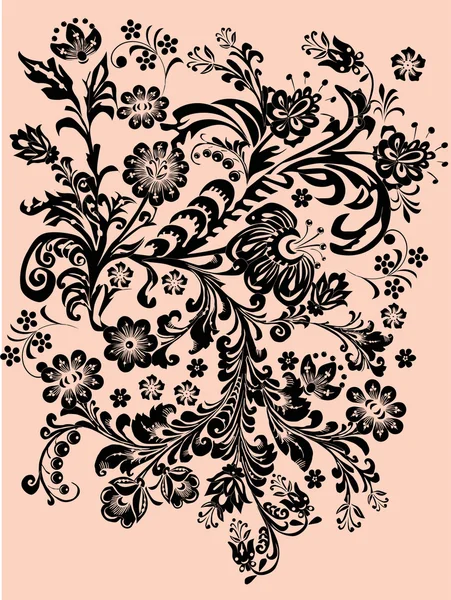 Чорний квітковий орнамент на помаранчевому — стоковий вектор
