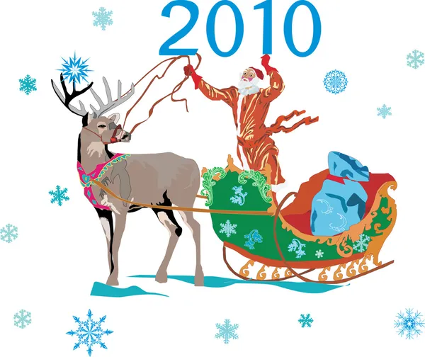 Santa on sleigh with presents — Stock Vector