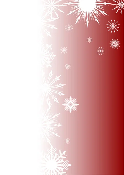 Fondo rojo e ilustración de copos de nieve blancos — Vector de stock