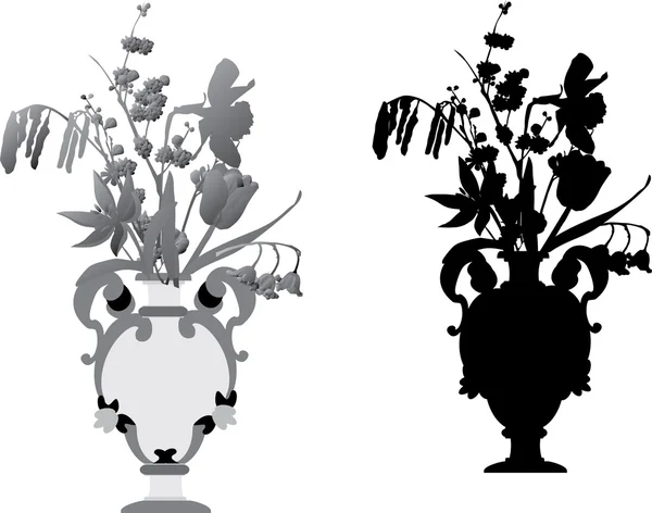 黑色和灰色在花瓶中的鲜花 — 图库矢量图片