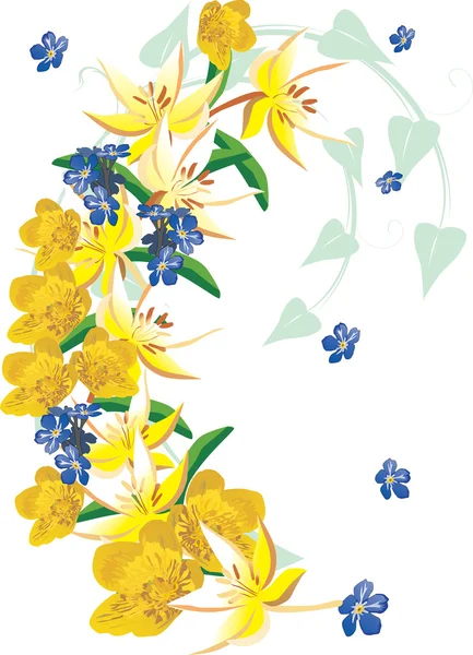 Gelbe und blaue Blütenlocken auf weißem Grund — Stockvektor