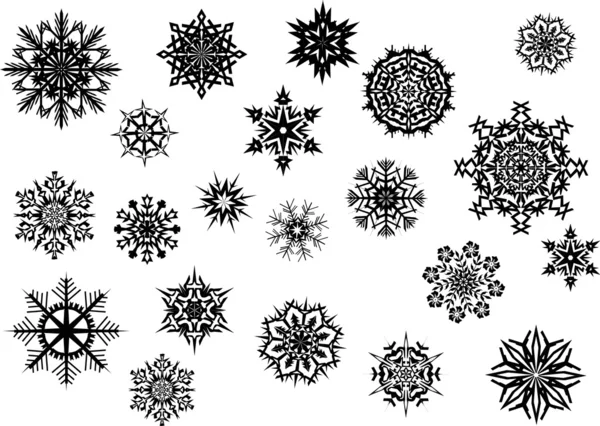 Twenty one black snowflakes — Stock Vector