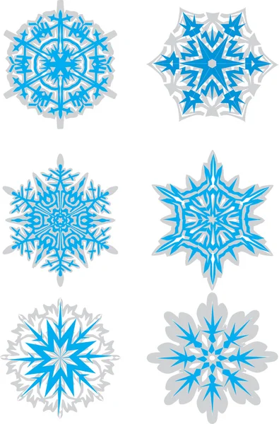 Six flocons de neige gris et bleu — Image vectorielle