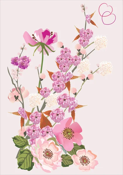 Rosa körsbär träd och brier blommor — Stock vektor