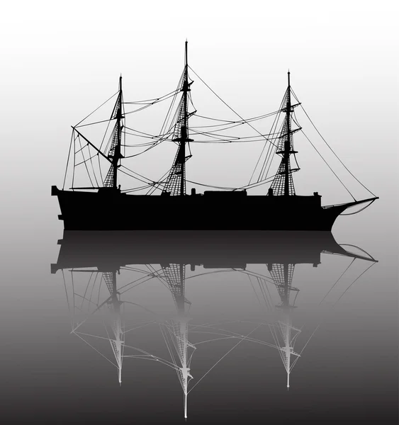 Sailer silhouet met reflectie — Stockvector