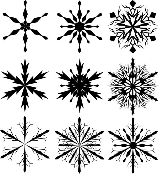 Ensemble de neuf flocons de neige — Image vectorielle