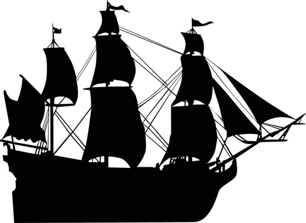 Ship with sails silhouette — Stock Vector