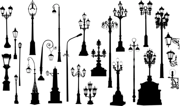 Vinte e cinco lâmpadas de rua — Vetor de Stock