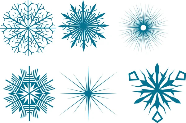 Six flocons de neige bleus isolés — Image vectorielle