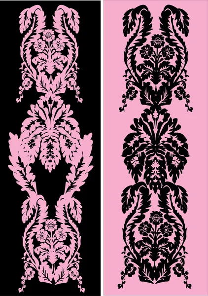 Dos bandas florales rosas y negras — Archivo Imágenes Vectoriales