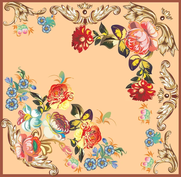 Décoration avec des roses sur brun — Image vectorielle
