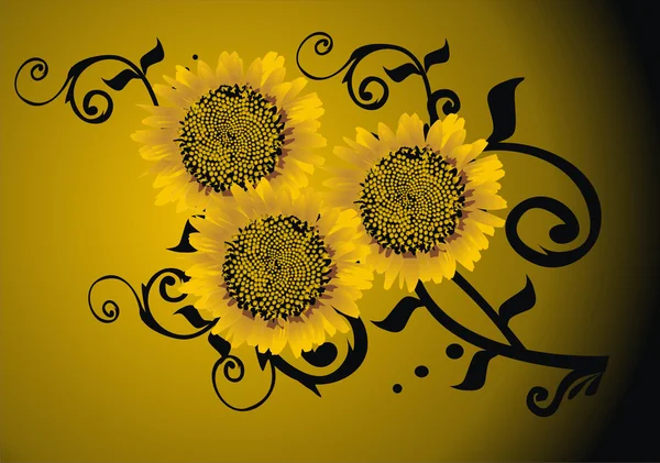 Tournesols sur fond jaune — Image vectorielle