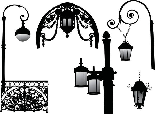 Black and grey street lamps — Stock Vector