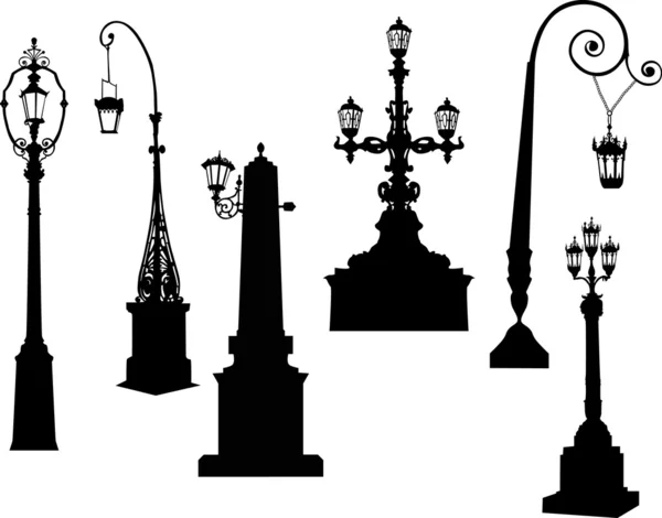 Seis lâmpadas de rua isoladas — Vetor de Stock